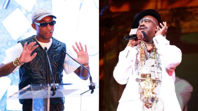 Pharrell Gives Slick Rick His Flowers At Joopiter Auction: ‘This Is The King