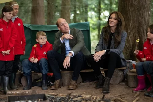 The royals spoke to children at Madley Primary School's Forest School