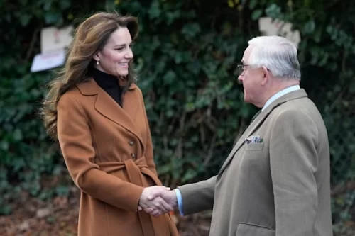 The Princess of Wales wearing a hazelnut brown coat