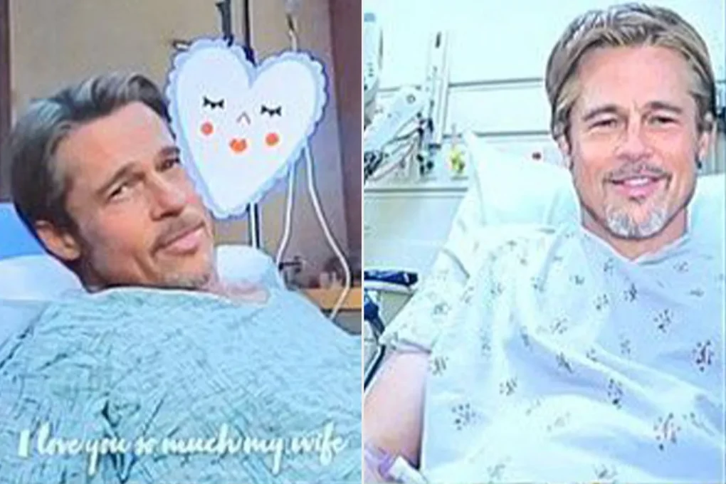 Fake photos of Brad Pitt in the hospital that were sent to a French woman to scam her out of money.